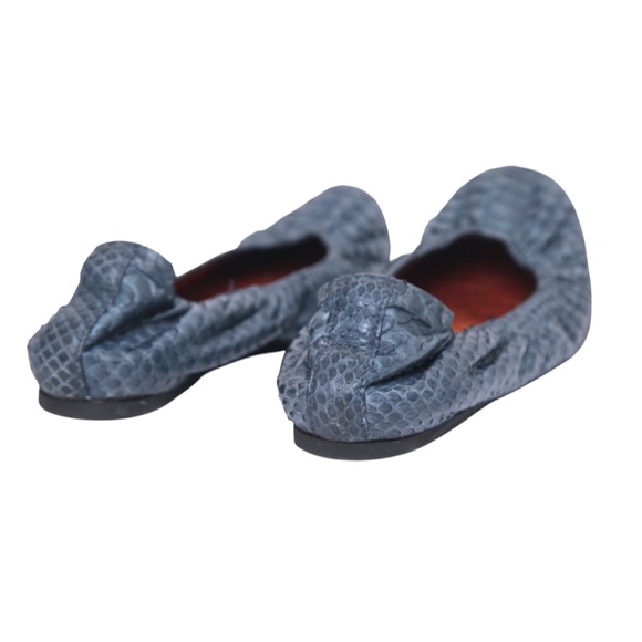 LANVIN Ballet Flats Blue Python Leather Stretch Slip On Flat Exotic Sz 37.5 - Picture 9 of 14